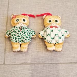 Vintage handmade kitten ornaments holiday set of 2 Christmas cats